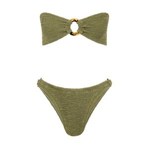 Hunza G Green Gloria Two Piece Bikini Set Swimwear One Size Moss Stretch